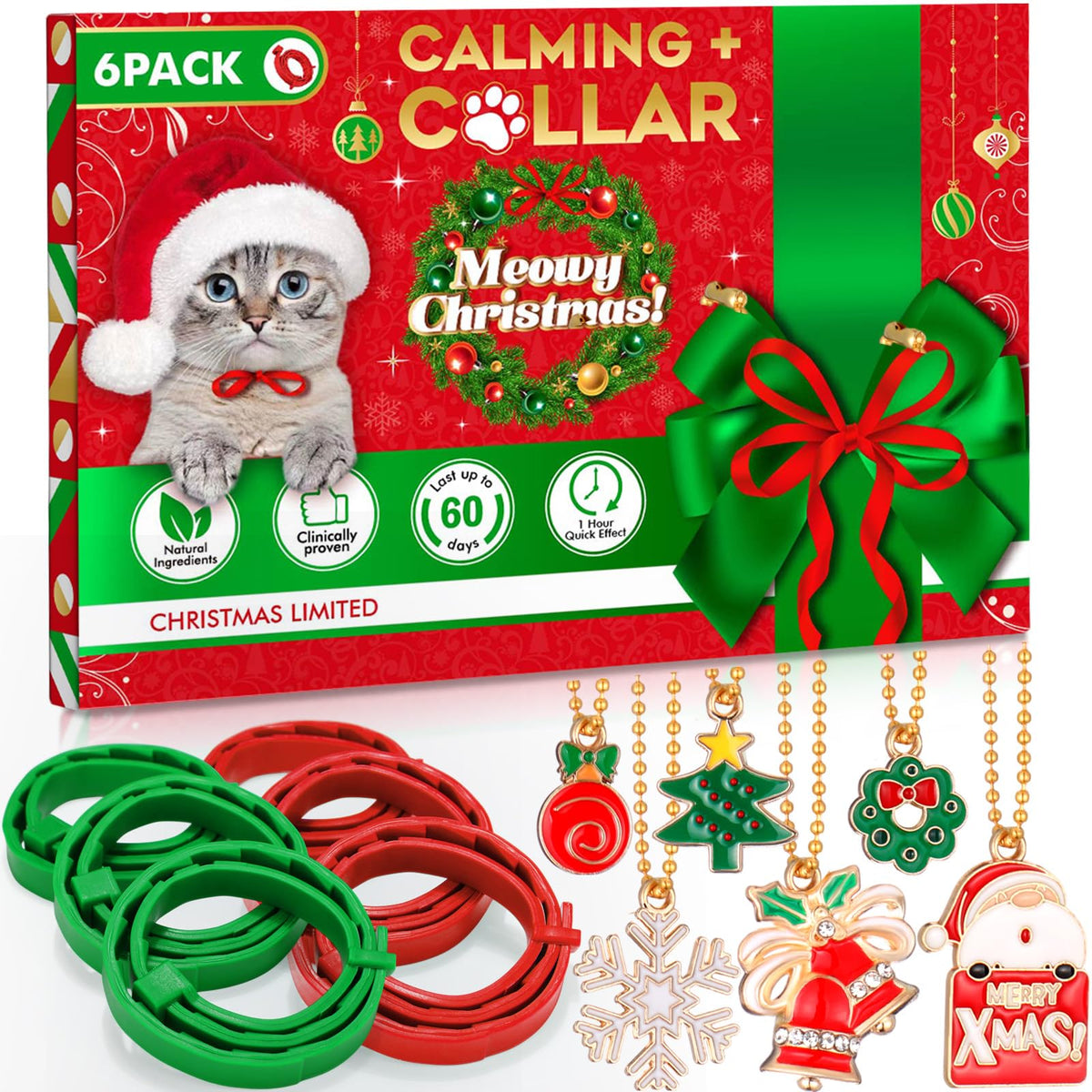 Calming Cat Collar – 6-Pack with Pendants