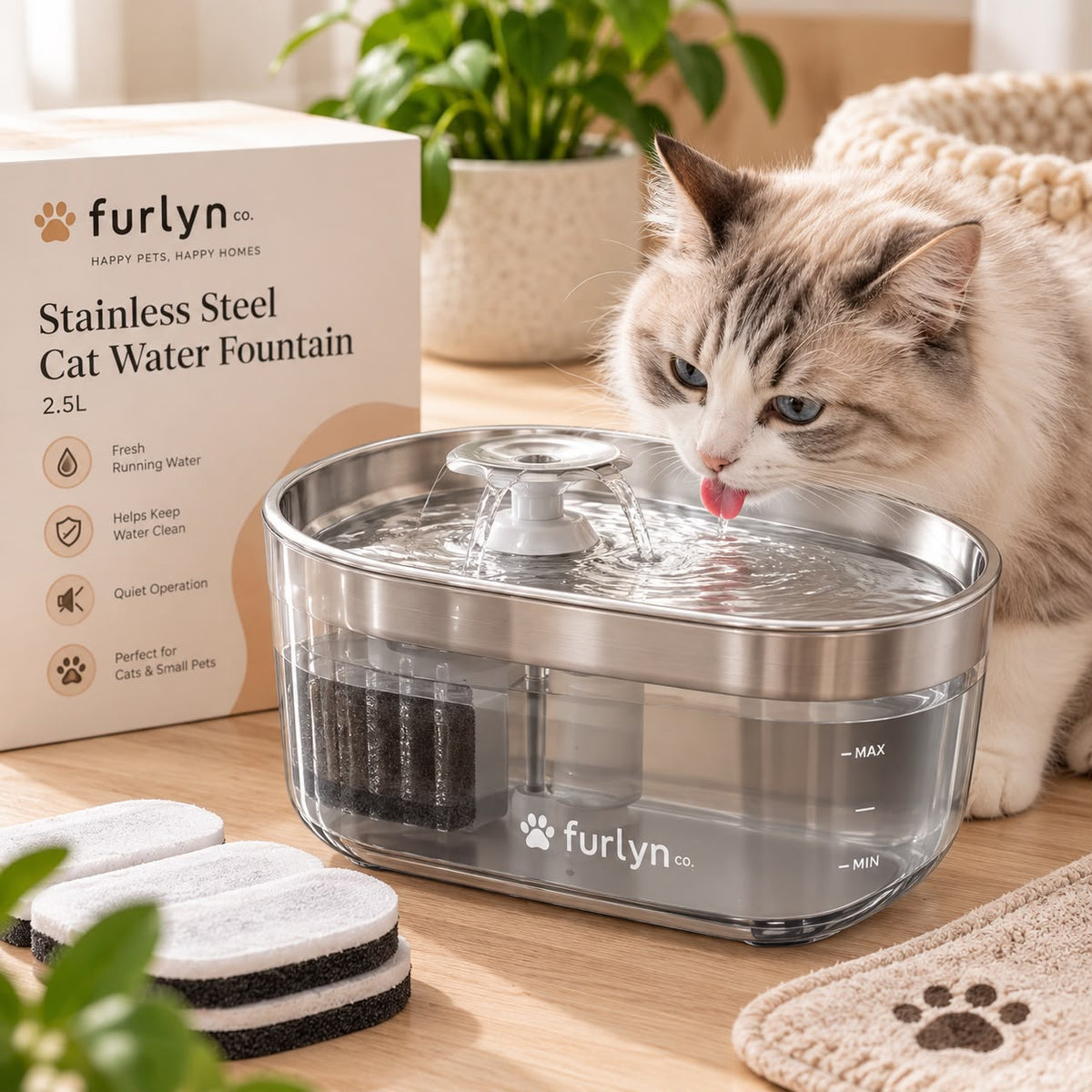 Stainless Steel Cat Water Fountain – 2.5L