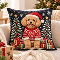 Apricot Toy Poodle Christmas Throw Pillow